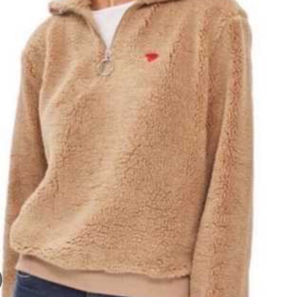 Topshop Borg Heart Tan Sherpa  Pullover